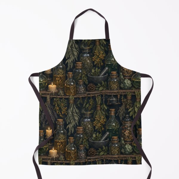 Item preview, Witchy Apothecary Vials And Dried Herbs Seamless Pattern Forest Green designed and sold by StickyGuys.