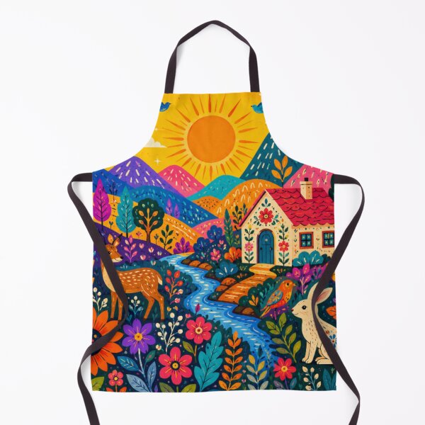 Item preview, Whimsical Folk Art Woodland Cottage – Colorful Deer, Bunny & Wildflower Landscape Illustration designed and sold by Nexus Space.