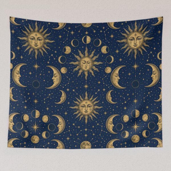 Item preview, Celestial Tarot Suns Moons And Lunar Phases Seamless Pattern Midnight Blue designed and sold by StickyGuys.