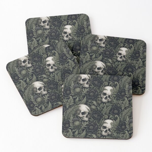 Item preview, Gothic Botanical Skulls Ferns And Dark Florals Seamless Pattern Charcoal Black designed and sold by StickyGuys.