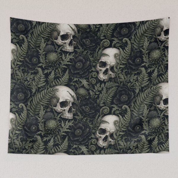 Item preview, Gothic Botanical Skulls Ferns And Dark Florals Seamless Pattern Charcoal Black designed and sold by StickyGuys.
