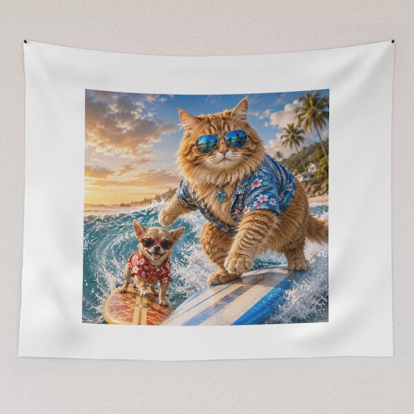 Item preview, Surfing Cat and Chihuahua Tropical Beach Design designed and sold by Extremeallie.