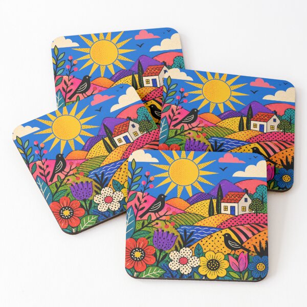 Item preview, Colorful Folk Art Countryside – Whimsical Cottage, Wildflowers & Rolling Hills Illustration designed and sold by Nexus Space.