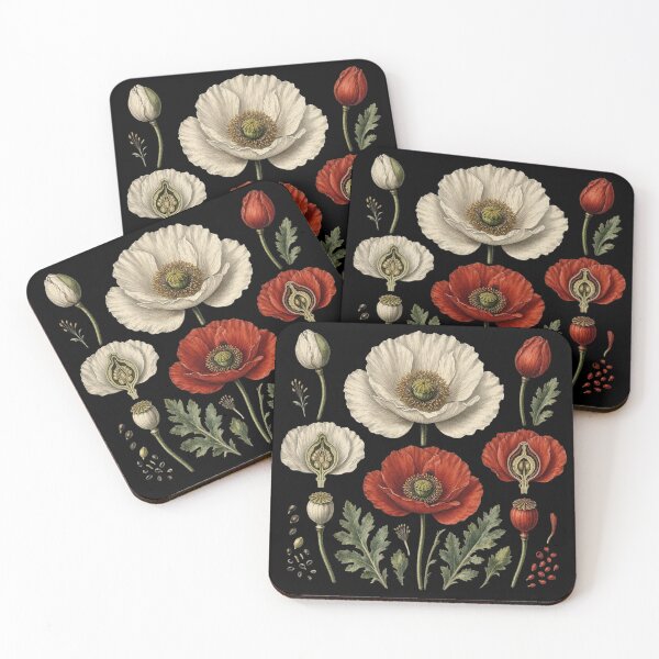 Item preview, White Red Poppy Flowers Vintage Botanical Garden Plant designed and sold by CF_VintageDesign.