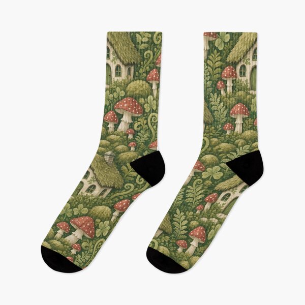 Item preview, Tiny Cottage Toadstools And Ferns Cottagecore Seamless Pattern Moss Green designed and sold by StickyGuys.