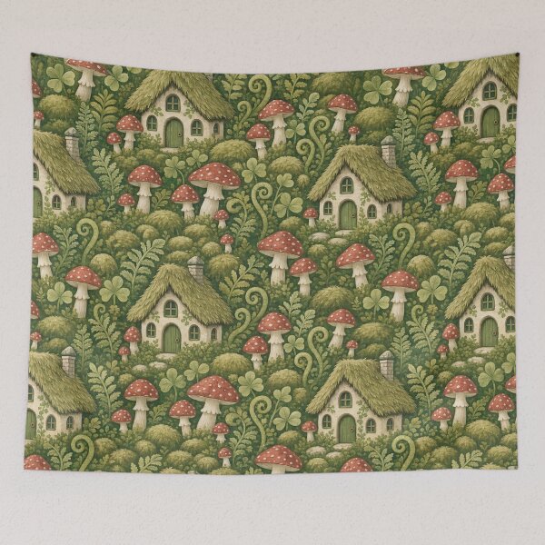 Item preview, Tiny Cottage Toadstools And Ferns Cottagecore Seamless Pattern Moss Green designed and sold by StickyGuys.