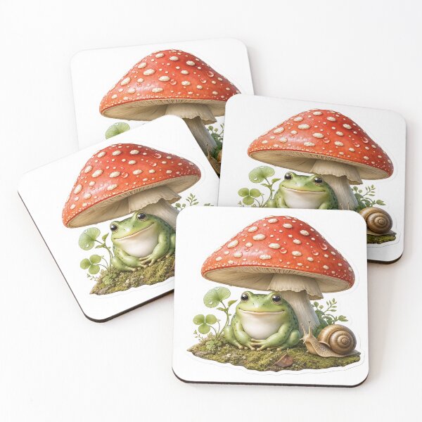Item preview, Cute Frog Under Red Toadstool With Snail Companion Moss Green designed and sold by StickyGuys.