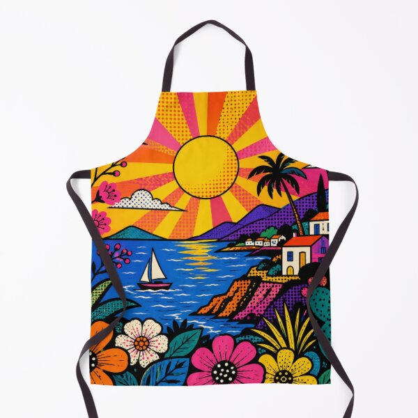 Item preview, Mediterranean Folk Art Coastal Village – Colorful Seaside Sunset & Sailboat Illustration designed and sold by Nexus Space.