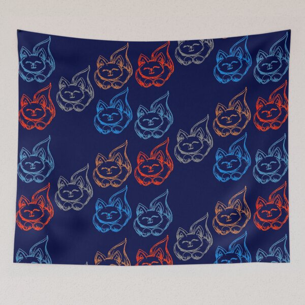 Item preview, Colorful Sketchy Happy Cute Purring Cats Hand Drawn Ballpoint Pen Dark Blue designed and sold by BOKEbyTC.