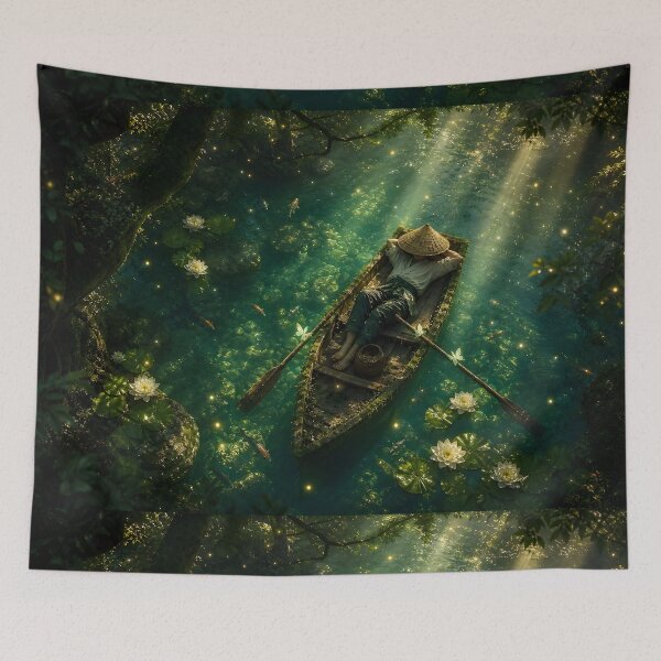 Item preview, Sleeping Fisherman in Enchanted Forest Lake designed and sold by sigmaartstudio.