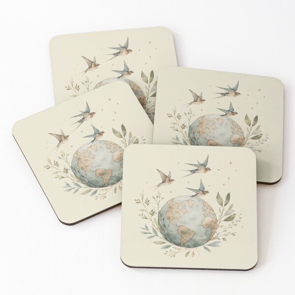 Item preview, Born to Roam | Vintage Watercolour Swallows Around the World Travel Art Print designed and sold by Bound for Wonder.