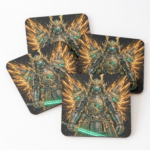 Item preview, Massive Cyber Samurai with Mechanical Dragon Armor & Golden Energy Wings | Futuristic Japanese Warrior Art designed and sold by lavanya11.