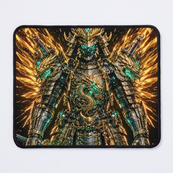 Item preview, Massive Cyber Samurai with Mechanical Dragon Armor & Golden Energy Wings | Futuristic Japanese Warrior Art designed and sold by lavanya11.