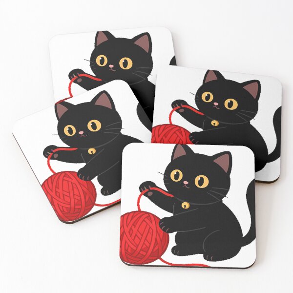 Item preview, Black Cat Red Yarn Ball Icon designed and sold by IllumeInk.