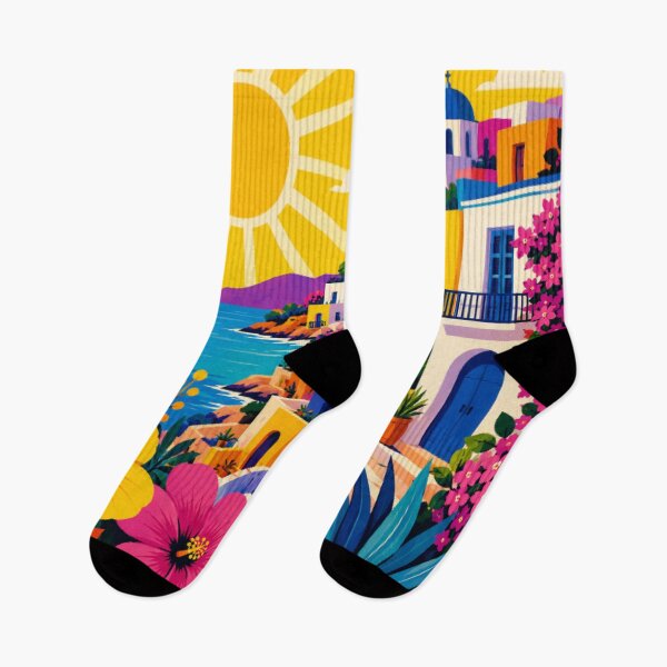 Item preview, Colorful Mediterranean Coastal Village | Vibrant Seaside Floral Folk Art Illustration designed and sold by Nexus Space.