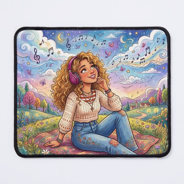 Item preview, Girl Listening to Music in a Magical Meadow designed and sold by Divinedesignbydulce.