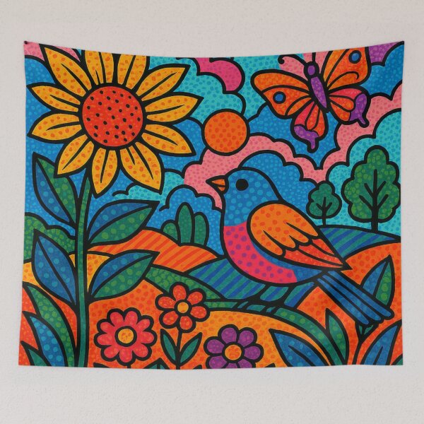 Item preview, Colorful Folk Art Bluebird & Sunflower | Whimsical Floral Nature Illustration designed and sold by Nexus Space.