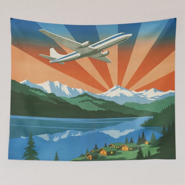 Item preview, Fly to the Swiss Alps Vintage Travel Poster | Retro Airline Aviation Wall Art | Mid-Century Alpine Landscape Print designed and sold by Tamas Das.
