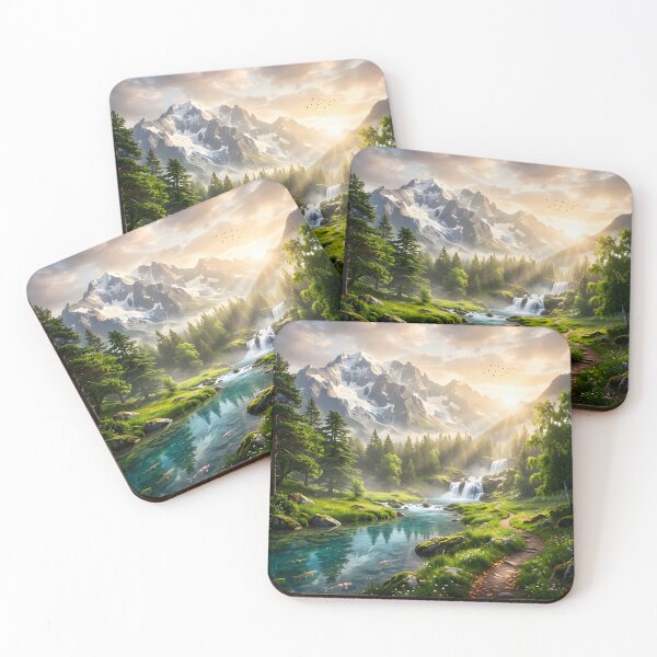 Item preview, Alpine Sunrise River Landscape Artwork designed and sold by hutofdesigns.