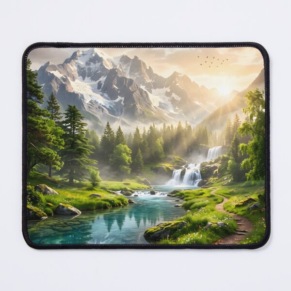 Item preview, Alpine Sunrise River Landscape Artwork designed and sold by hutofdesigns.