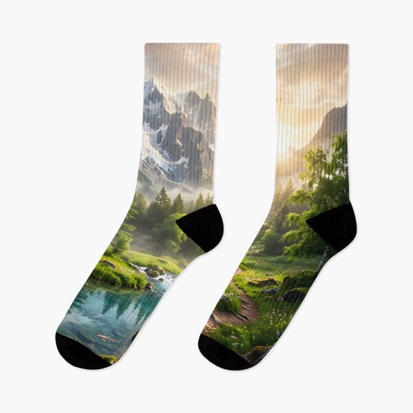 Item preview, Alpine Sunrise River Landscape Artwork designed and sold by hutofdesigns.
