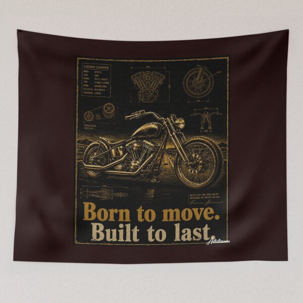 Item preview, Custom Motorcycle Blueprint Gold Detail Dark Art Road Print designed and sold by Artisticanvas.