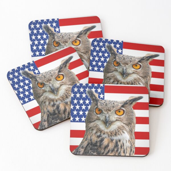 Item preview, American Eagle Owl — Patriotic Flag Portrait designed and sold by Jomsunshine.