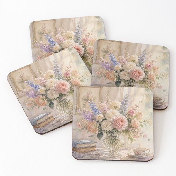 Item preview, Vintage watercolor floral Bouquet in glass vase with Tea designed and sold by Verantia.