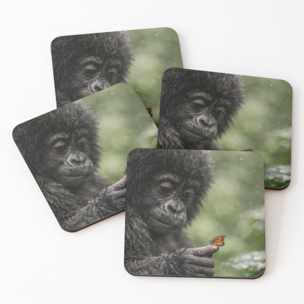 Item preview, A cute baby gorilla looks at a butterfly on its finger designed and sold by Fotografin1981.