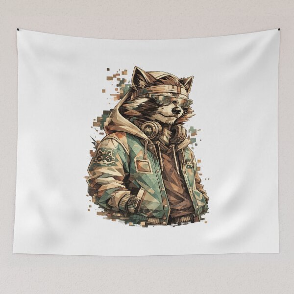Item preview, Retro Glitch Raccoon DJ designed and sold by lokabrand.