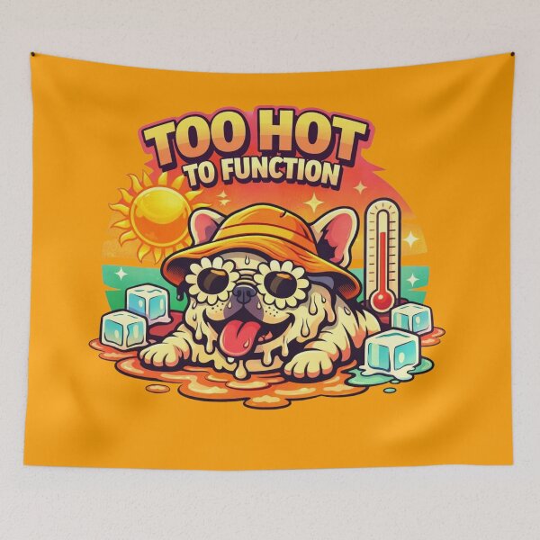 Item preview, Too Hot to Function – Funny Melting French Bulldog Summer Badge designed and sold by Timeless Junction.