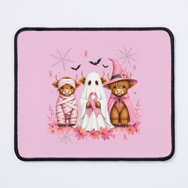 Item preview, Pink Halloween Highland Cow Ghost Breast Cancer Awareness Cute Cow Witch designed and sold by BoldThreadLab.