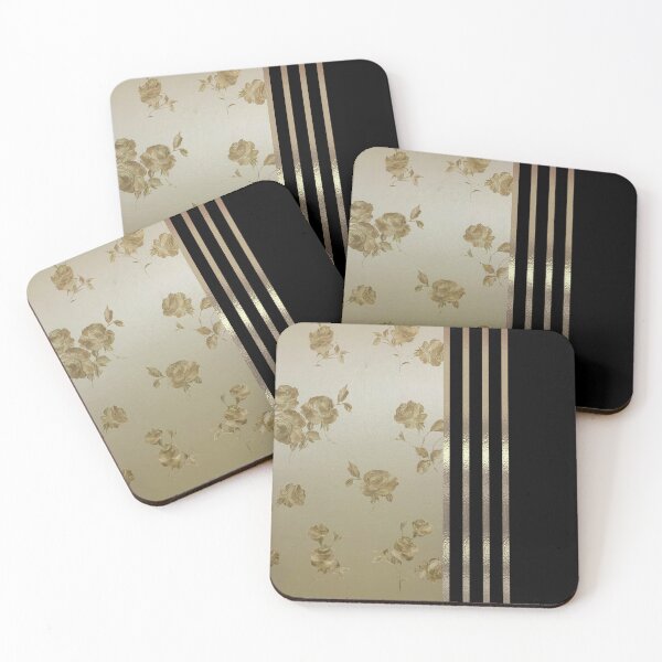 Item preview, Vintage gold rose floral black split rose gold stripes designed and sold by Verantia.