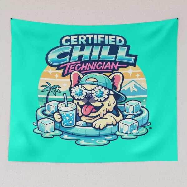 Item preview, Certified Chill Technician – Funny Retro French Bulldog Ice Badge   designed and sold by Timeless Junction.