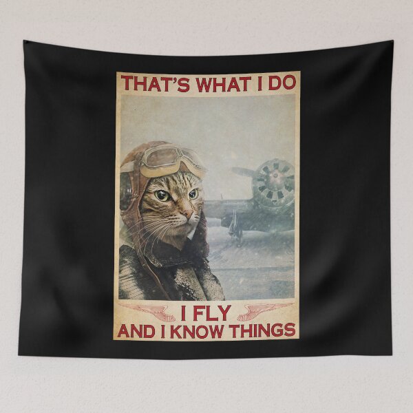 Item preview, That's What I Do I Fly And I Know Things Funny Vintage Pilot Cat Poster designed and sold by MagicatcoArt.