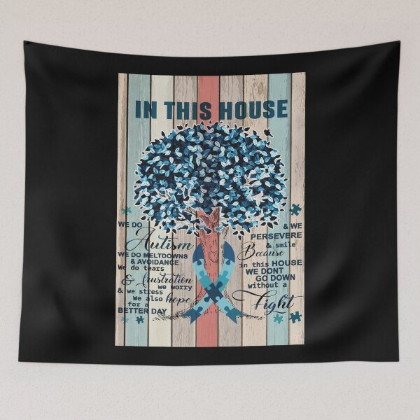 Item preview, In This House We Do Autism We Persevere Awareness Ribbon Tree Poster designed and sold by MagicatcoArt.
