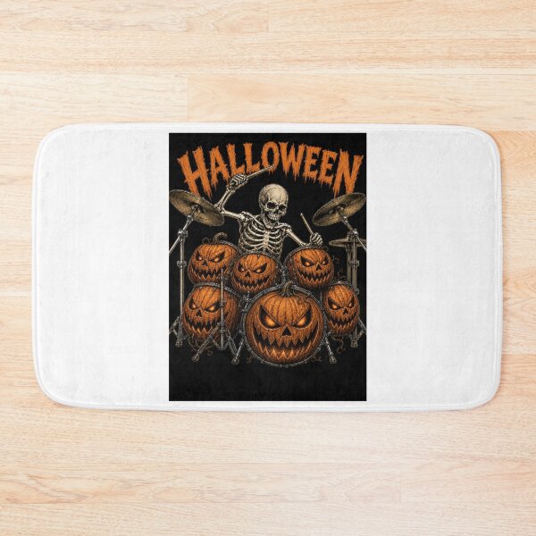 Item preview, Scary Halloween Skeleton Drummer with Evil Pumpkin Drums designed and sold by Nela-&-Lena.