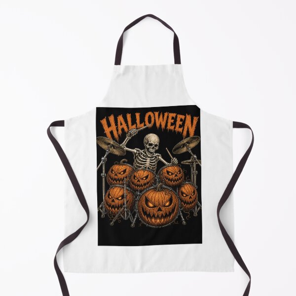 Item preview, Scary Halloween Skeleton Drummer with Evil Pumpkin Drums designed and sold by Nela-&-Lena.