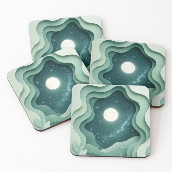 Item preview, Moonlit Paper Art – Green Galaxy Night Sky Wall Art Print designed and sold by @SHINTOSARTSTORE.
