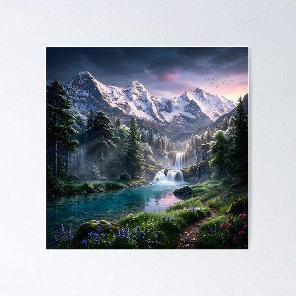 Item preview, Peaceful Mountain Waterfall Nature Landscape designed and sold by hutofdesigns.