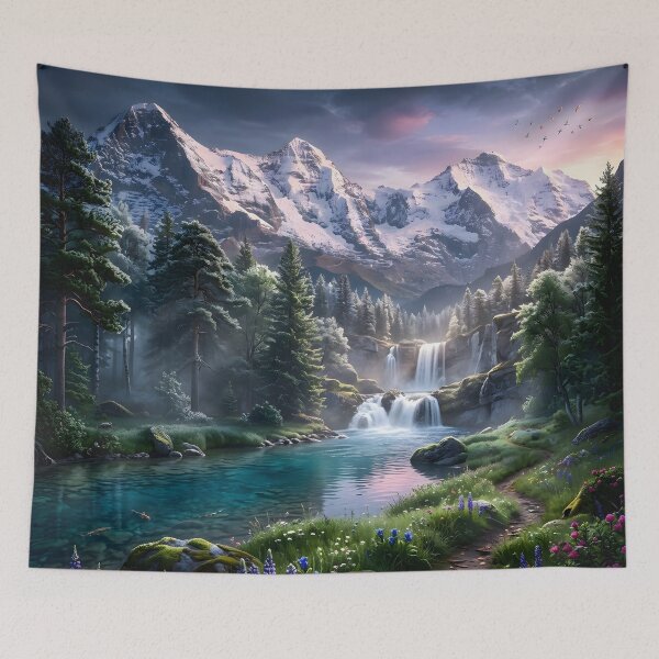 Item preview, Peaceful Mountain Waterfall Nature Landscape designed and sold by hutofdesigns.