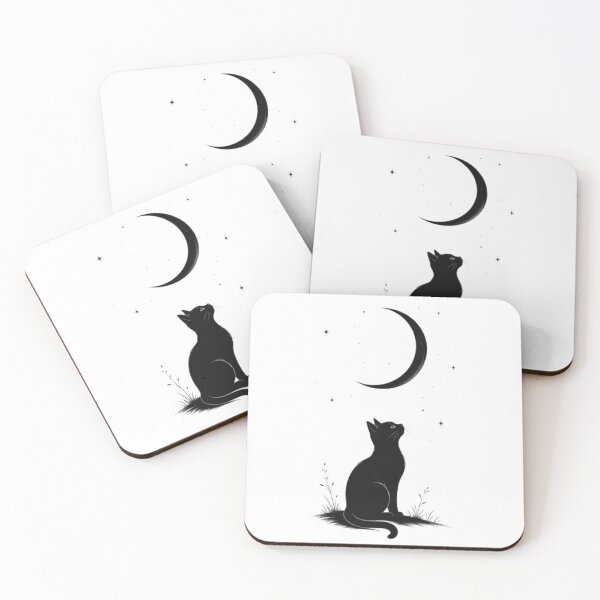 Item preview, Minimalist Black Cat Under Crescent Moon | Monochrome Aesthetic Cat Illustration | Gothic Moon Cat Design designed and sold by Trendykunnu.