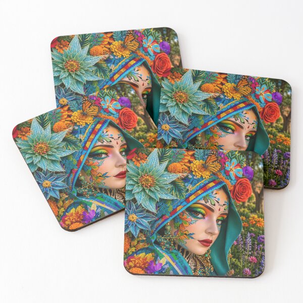 Item preview, Mexican Floral Woman Folk Art Portrait designed and sold by MythicMood.