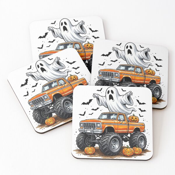 Item preview, Spooky Ghost Riding Orange Monster Truck Halloween Vintage Fall designed and sold by raedattia.