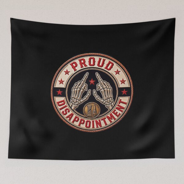 Item preview, Proud Disappointment Fun Skeleton Hand Middle Fingers Badge  designed and sold by gear-posters.