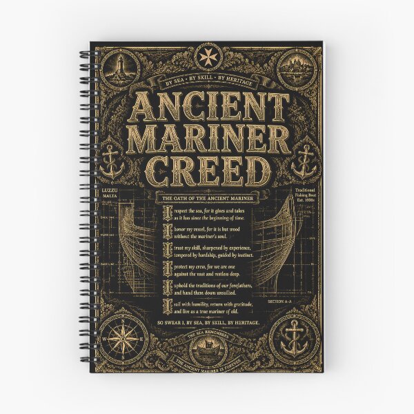 Item preview, Ancient Mariner Creed Oath Maltese Luzzu Ship Blueprint designed and sold by RoyalOrderGallery.