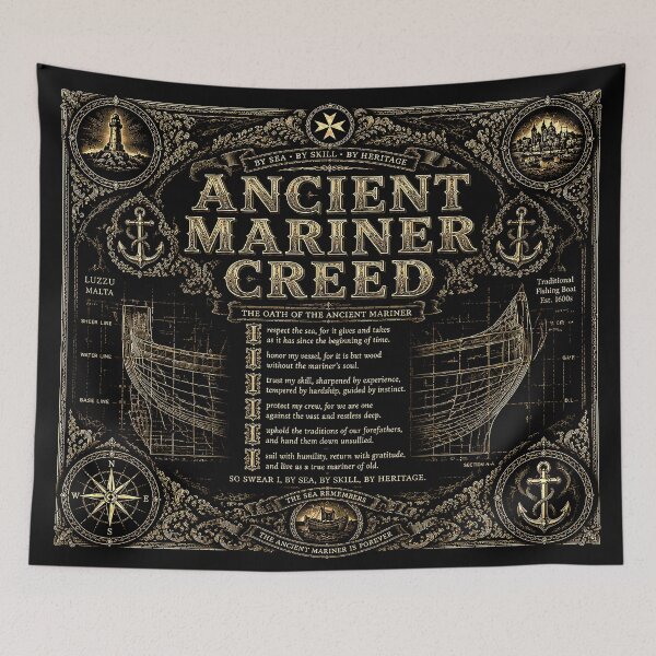 Item preview, Ancient Mariner Creed Oath Maltese Luzzu Ship Blueprint designed and sold by RoyalOrderGallery.