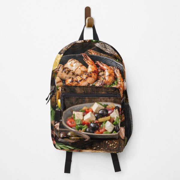 Item preview, Mediterranean seafood and grilled fish on a rustic wooden table designed and sold by Fotografin1981.