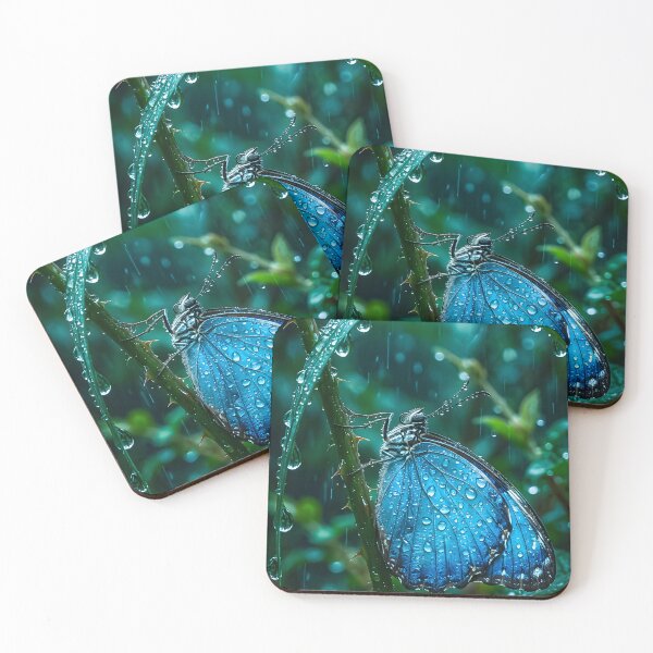 Item preview, A blue butterfly protects itself from the rain under a leaf. designed and sold by Fotografin1981.