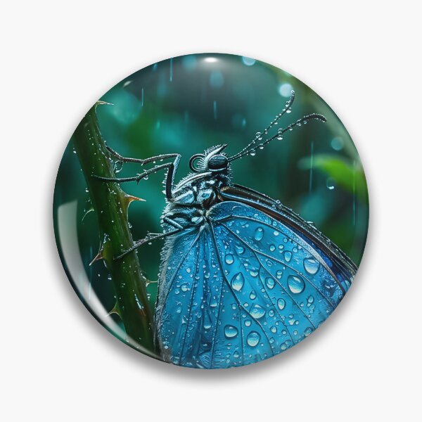 Item preview, A blue butterfly protects itself from the rain under a leaf. designed and sold by Fotografin1981.